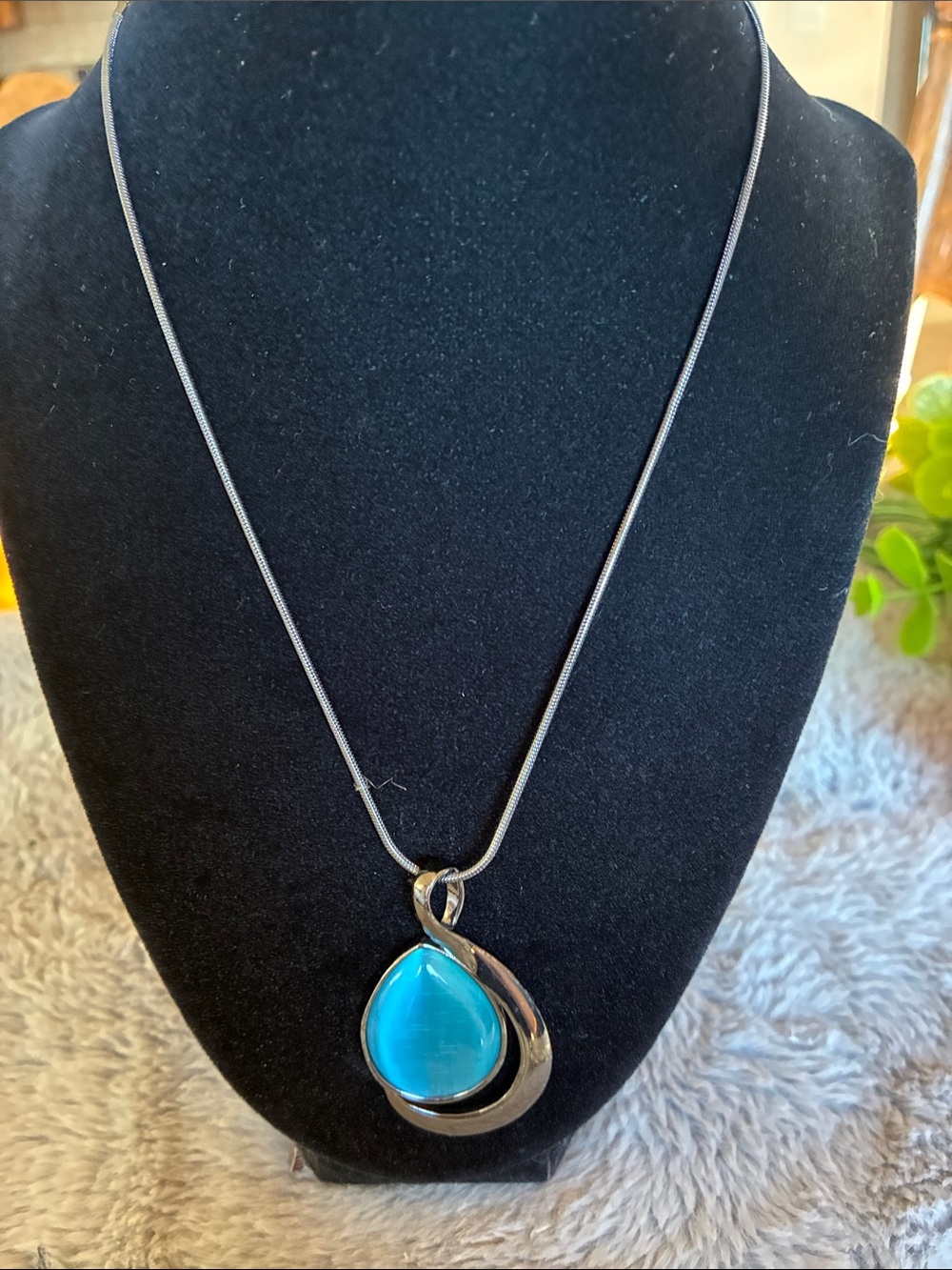 Lia Sophia Blue Teardrop Pendant Necklace